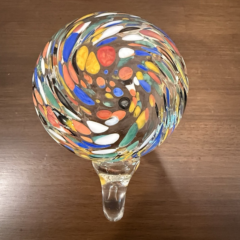 Hand Blown Art Glass Mug Multicolor Confetti Frit Clear Handle Studio Glass 4.5" - Picture 2 of 8